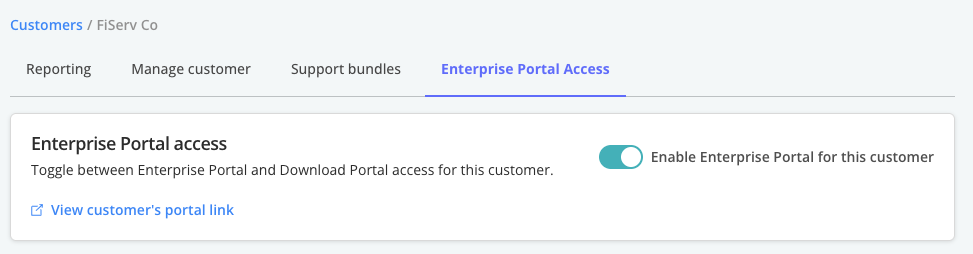 customer-specific enterprise portal access toggle